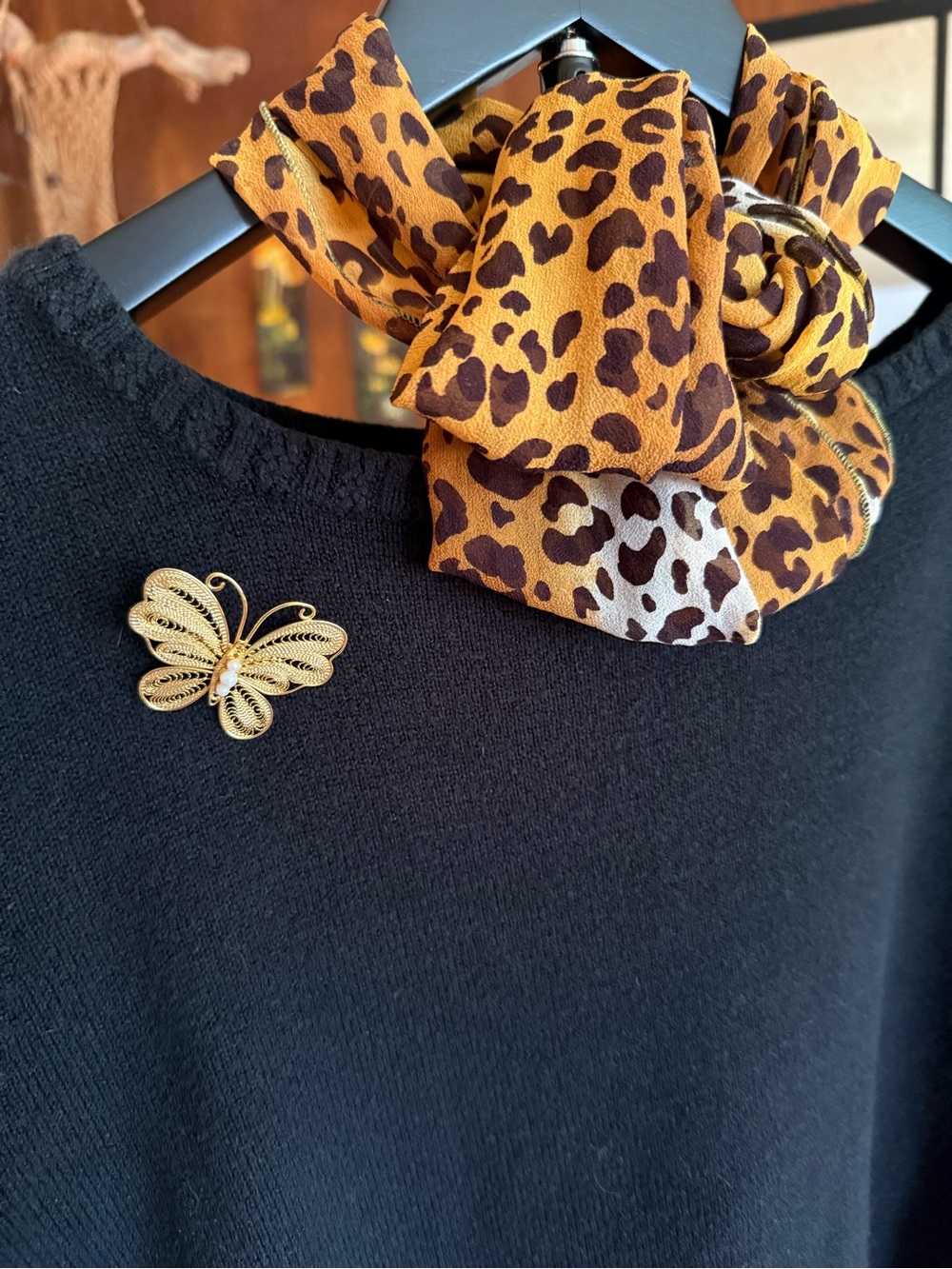 Vintage Gold Tone Filigree Butterfly Brooch Pearl Cabochon Figural Pin